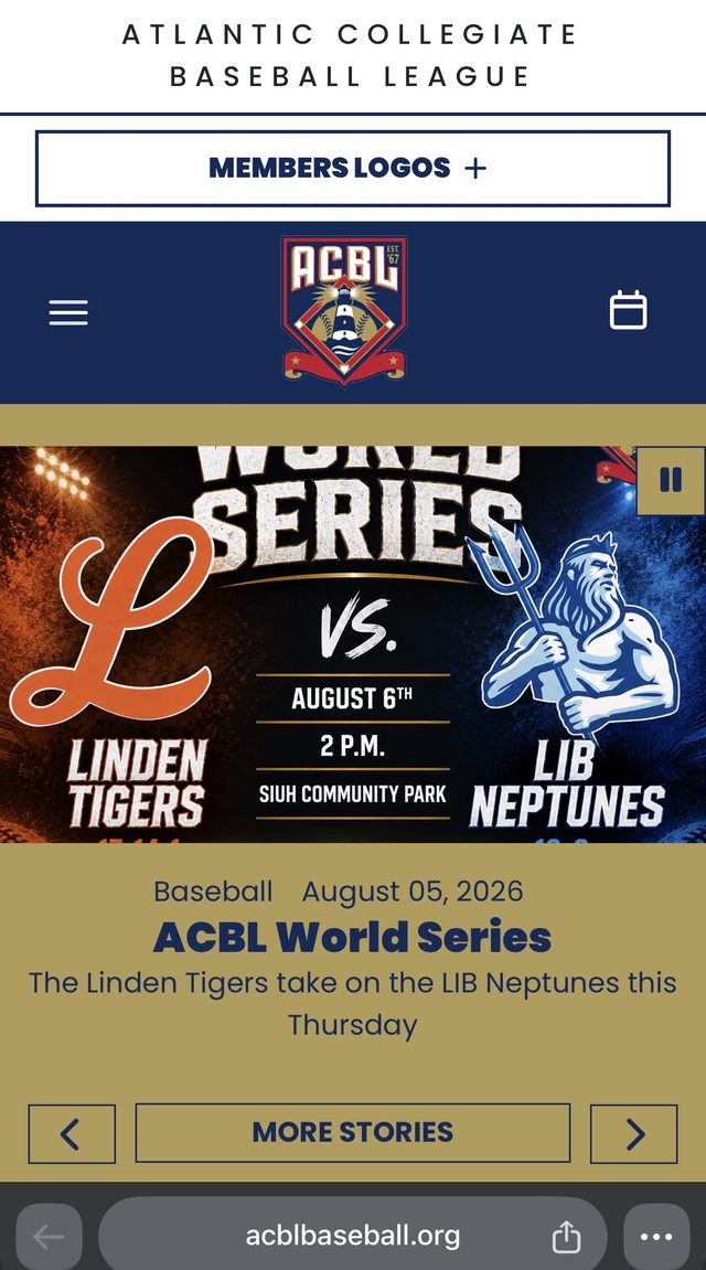 Atlantic Collegiate Baseball League website on a phone
