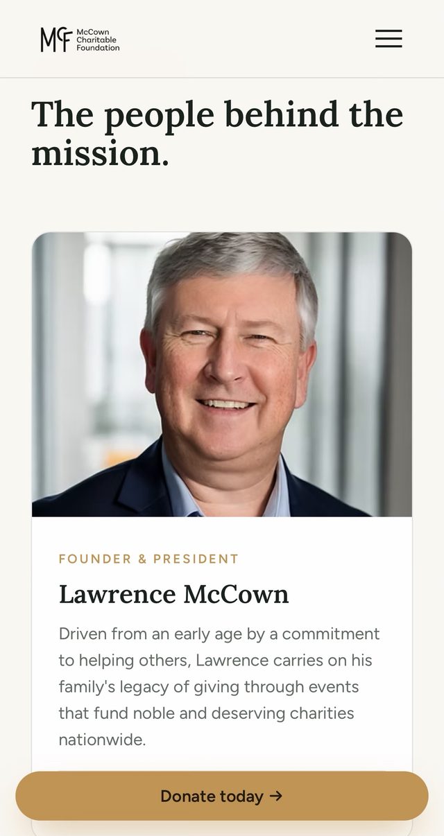 McCown Charitable Foundation website on a phone