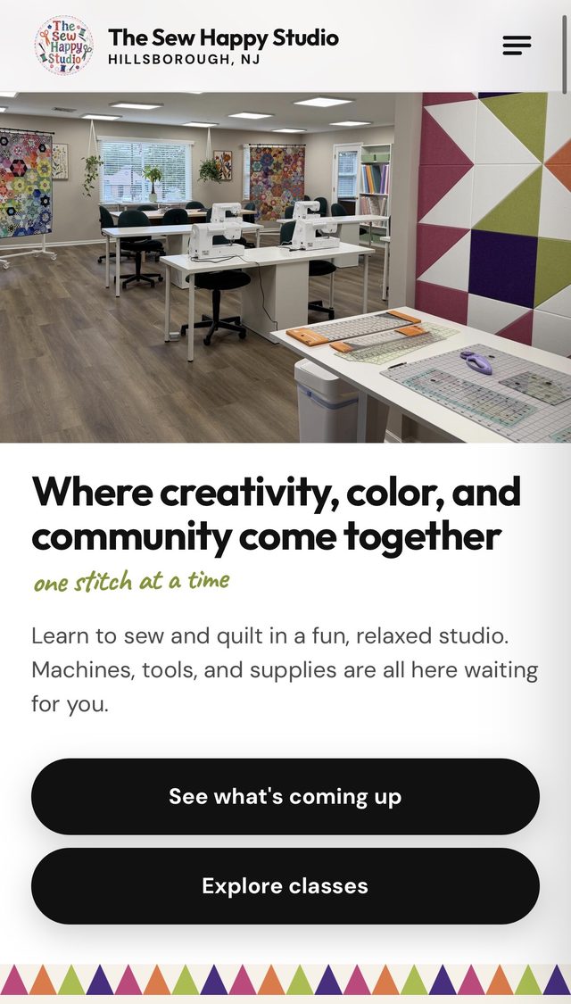 The Sew Happy Studio website on a phone